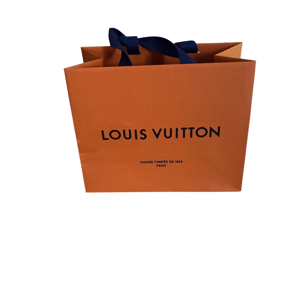 Louis Vuitton small paper bag 7x8.75" designer shopping tote orange blue handles - Picture 2 of 11